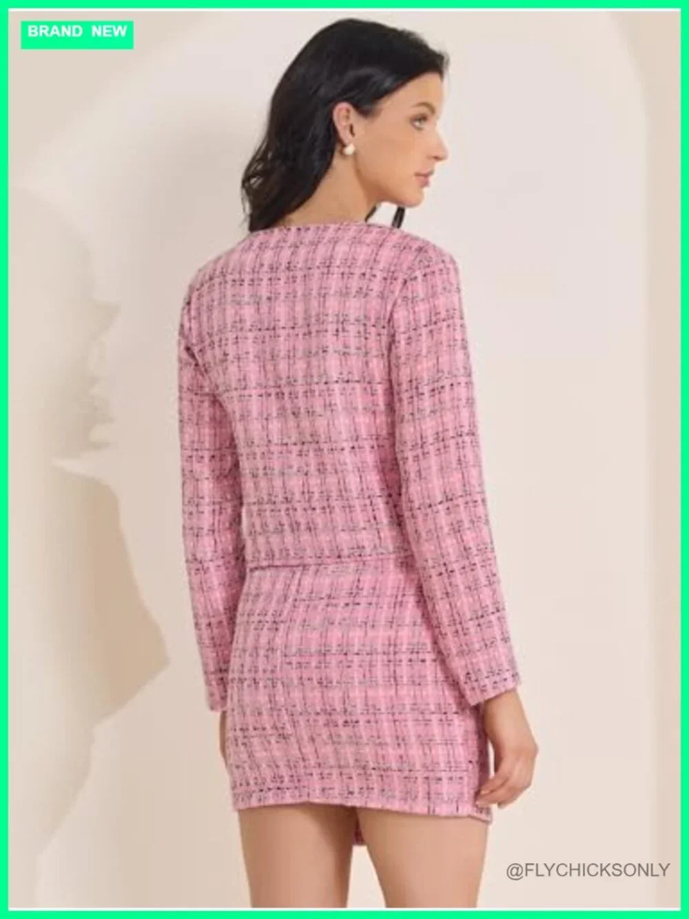 2 Piece Skirt Set Tweed Blazer Button Down Jacket Mini Skirt Business Casual